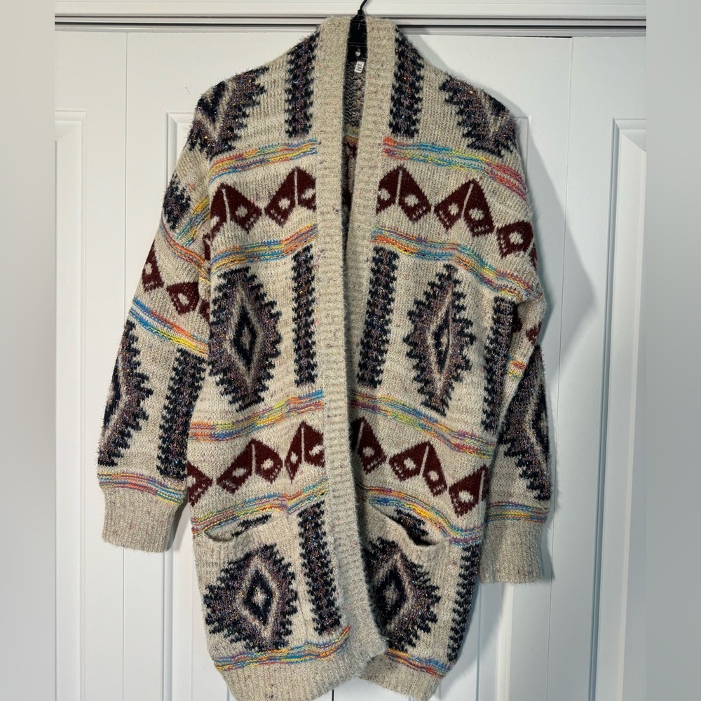 En Crème Southwestern Metallic Cardigan Sweater